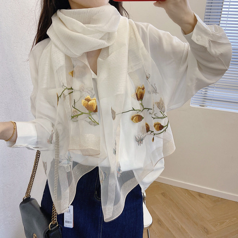 高端刺绣真丝丝巾女夏气质苏绣桑蚕丝外搭披肩围巾送妈妈礼物礼盒,淘宝优惠券,粉丝福利购,淘宝优惠卷