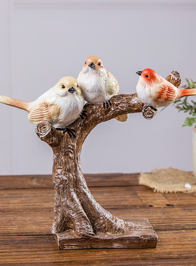 美式简约电视柜田园风树脂小鸟