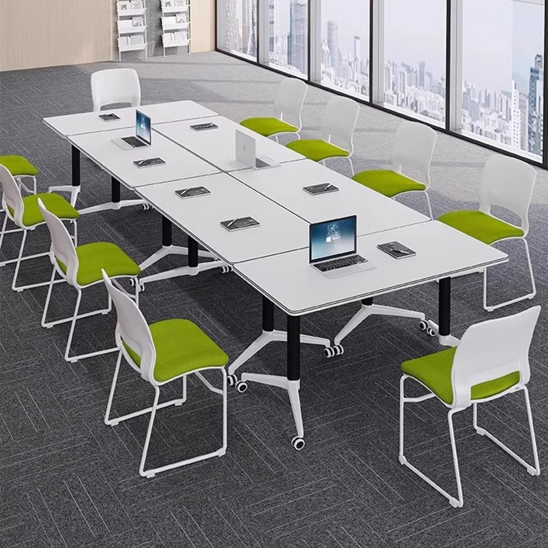 折叠会议桌可移动简易拼接长条桌带轮多功能折叠培训办公桌椅组合 - 图0