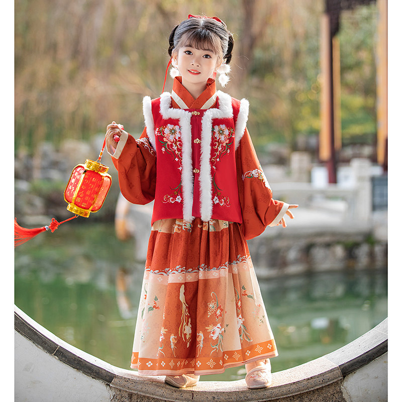 女童汉服冬装儿童唐装加厚中国风冬 柠溪民族服装/舞台装