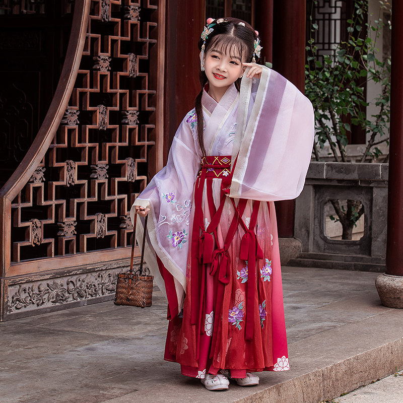 女童中国风唐装超仙刺绣古装汉服 柠溪民族服装/舞台装
