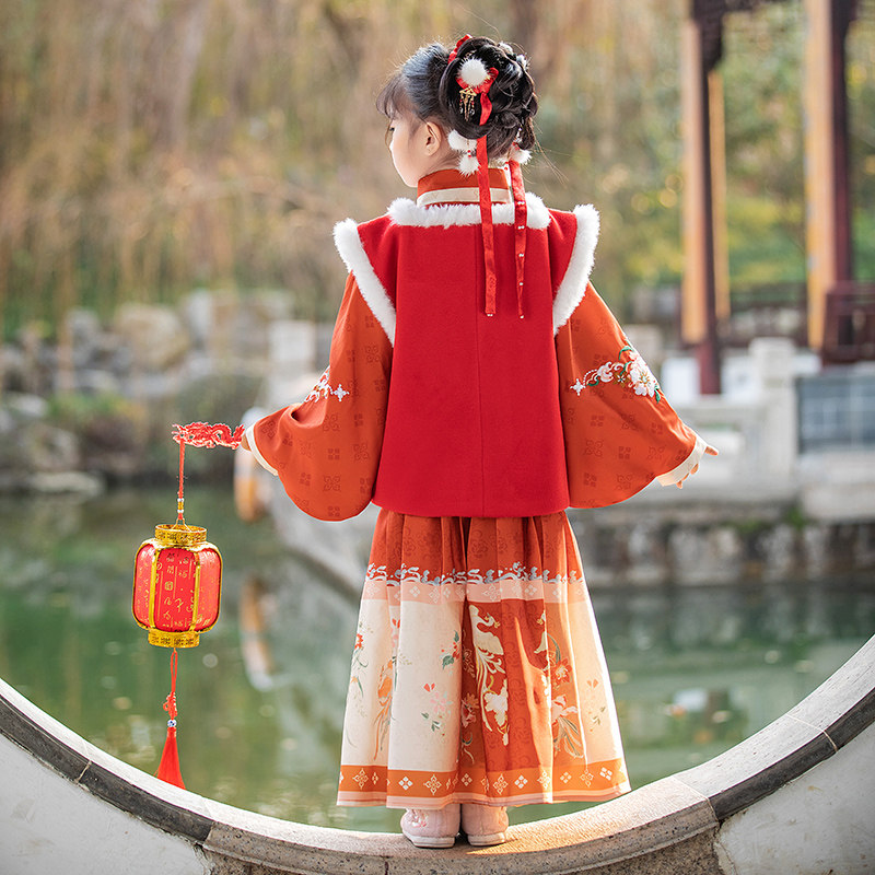 女童汉服冬装儿童唐装加厚中国风冬 柠溪民族服装/舞台装