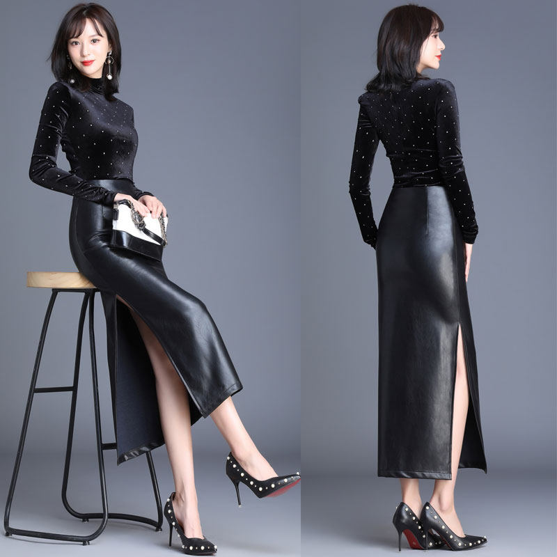 秋冬半身长裙复古高腰包臀皮裙超长款侧开叉半身裙pu皮女装皮裙子,淘宝优惠券,粉丝福利购,淘宝优惠卷