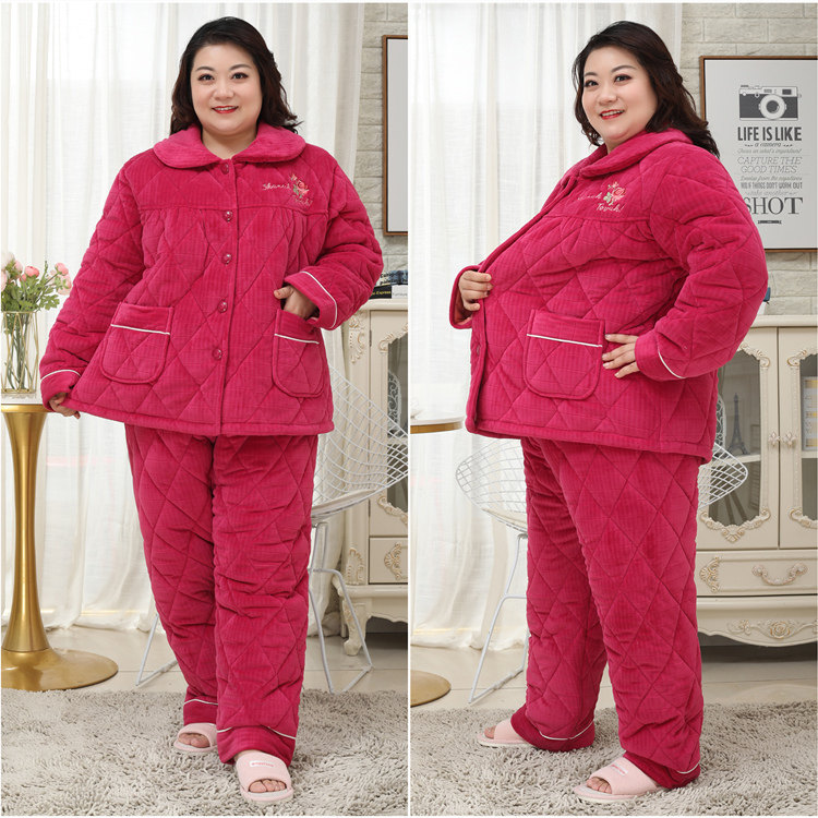 女棉睡衣加肥加大码200斤加厚夹棉法兰绒三层保暖睡衣胖mm家居服,淘宝优惠券,粉丝福利购,淘宝优惠卷