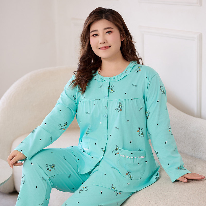 加肥加大码胖MM200斤睡衣女士纯棉长袖春秋小碎花ins风家居服套装,淘宝优惠券,粉丝福利购,淘宝优惠卷