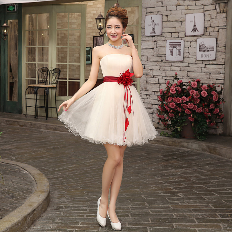 2023新款伴娘裙 短裙 婚纱 新娘敬酒服绑带小礼服 抹胸礼服