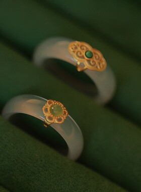 秋风醉*天然高冰白玉髓指环戒指高级感女ins小众设计新中式显白