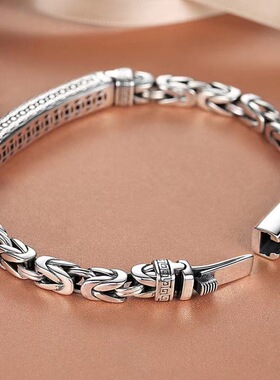 复古S925银泰银平安回纹男士手链个性潮流霸气单身精做旧礼物配饰