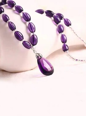 紫水晶水滴吊坠项链锁骨链 生日节日礼物网络直播小礼品批发