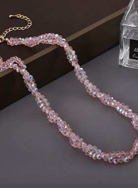 新品小众2024年黑色尖晶石项链锁骨链女14K镀银水晶项链