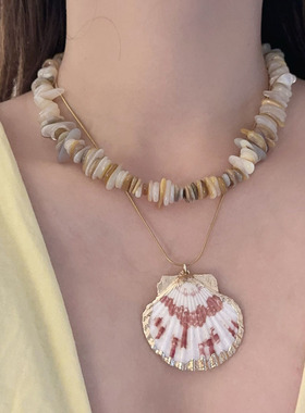 夏季天然贝母项链女贝壳串珠锁骨链新款独特小众时尚潮流颈链