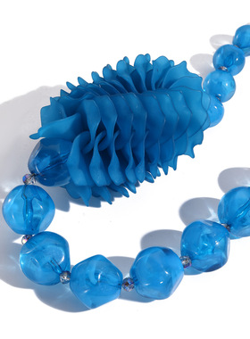 亚克力彩色花朵项链 多层叠戴时尚圆珠锁骨链女配饰