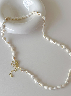 夏日沙滩度假风天然小海螺项链 自然唯美手工穿制锁骨链配饰