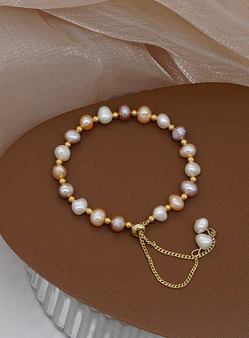 淡水珍珠手链女时尚简约气质手串抽拉式手链简约小巧手饰