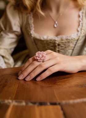 粉白花朵女神米珠项链颈环气质度假文艺小众项链