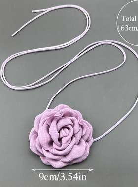 欧美9CM花朵绑带立体玫瑰项圈choker 法式长款山茶花套装项饰女