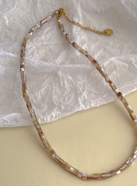 春夏新款天然贝壳米粒串珠项链女时尚个性叠戴锁骨链气质配饰