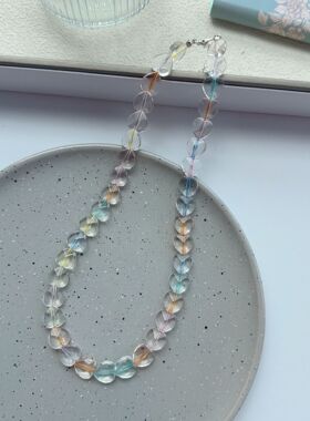 彩色亚克力爱心项链女时尚ins小众设计颈链锁骨链