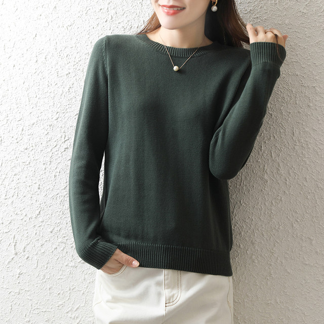 100%cotton wire knitwear female 2022 new autumn and winter with loose pullover sweater round collar long sleeve bottoming shirt