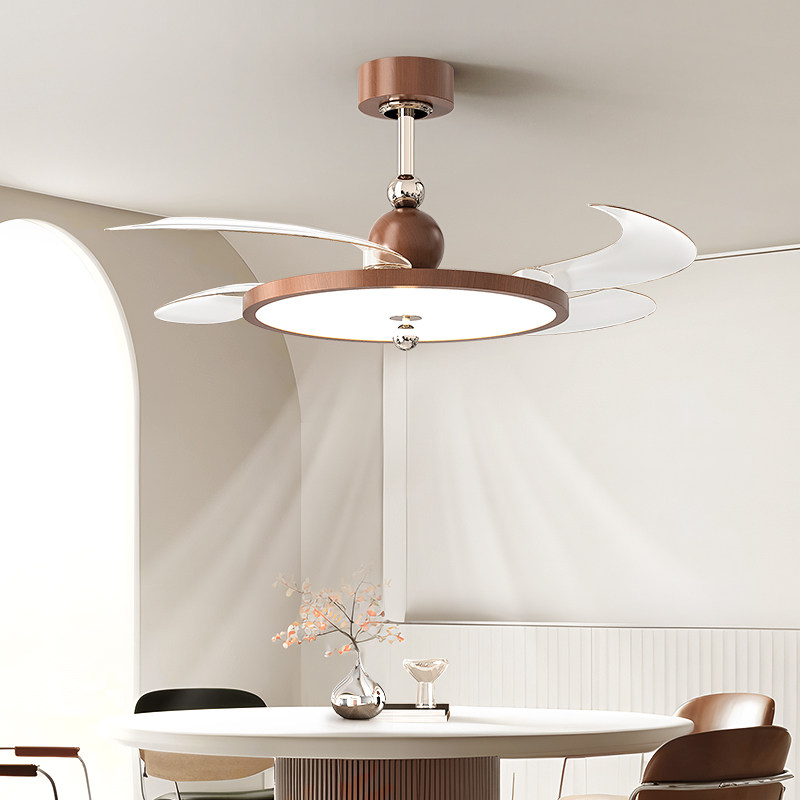 新款中古风胡桃木色风扇吸顶餐厅卧室隐形扇叶静音护眼餐桌电扇灯,淘宝优惠券,粉丝福利购,淘宝优惠卷