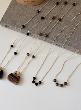 韩国博主同款虎眼石黑曜石包包项链女叠戴颈链小众高级感秋冬配饰