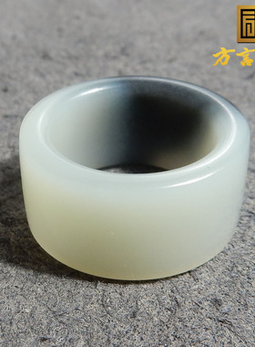 亏麻了方言和田玉精品新疆黑白分明意境青花籽料16mm戒指扳指w2