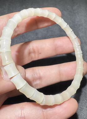 放大漏方言和田玉精品老坑青海料高冰起荧光藕粉竹节款手串手链S6