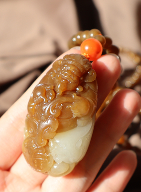 新疆且末红糖白玉财神吊坠6M项链