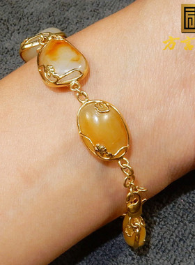 包银籽料金镶玉女士手链