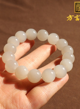 青海荔枝冻冰底白玉12mm圆珠手链