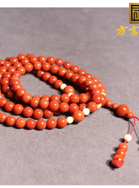 方言和田玉云南保山原石原矿柿子红南红玛瑙7mm圆珠多圈手串A2