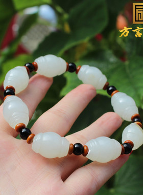 新疆留皮孔白玉籽料13mm鼓珠手串