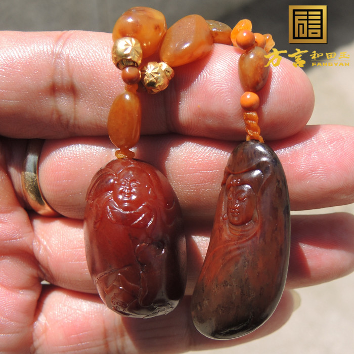 方言精品和田玉红沁独颗连生贵子吊坠子配观音背云红沁籽料项链F - 图1
