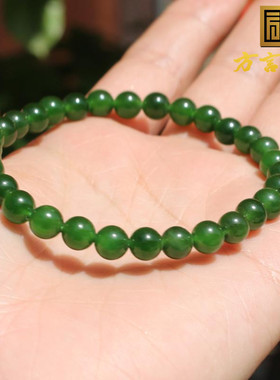 和田玉俄料细润辣阳绿碧玉手串