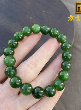 俄罗斯老料阳绿碧玉10mm圆珠手串