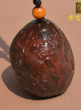 稀缺方言收藏级新疆和田玉珍稀名品独颗红玉红沁籽料貔貅手把件h8