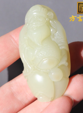 方言和田玉黄口料带糖财神挂件