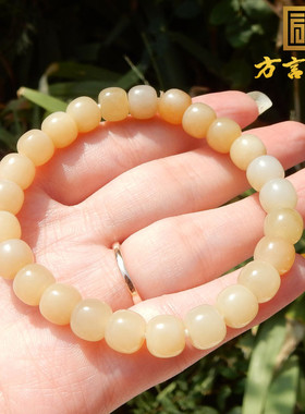 美美哒方言品牌和田玉高脂高油新疆且末黄金糖卡8mm圆珠串手链A2