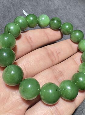 巨放漏方言和田玉老坑俄料辣菠菜绿精美细腻油润12mm手串手链S