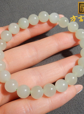 美美哒方言和田玉青海老坑料冰底起荧光晴水卡8mm圆珠手串手链A5