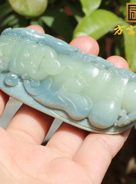 新疆蓝玉黄口一线天财神手把件