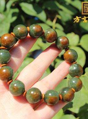 新疆黄沁皮特色料河磨玉14mm手串