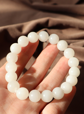 新疆润且末料白玉卡10mm圆珠手串