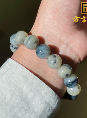 轰动了方言精品和田玉收藏级新疆青花籽料卡12mm圆珠手链手串w1