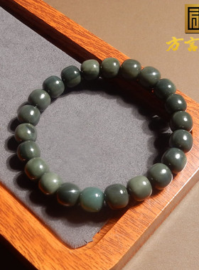 嗨了方言和田玉新疆细腻油润沙枣青籽料卡10mm老型珠手串手链子s2