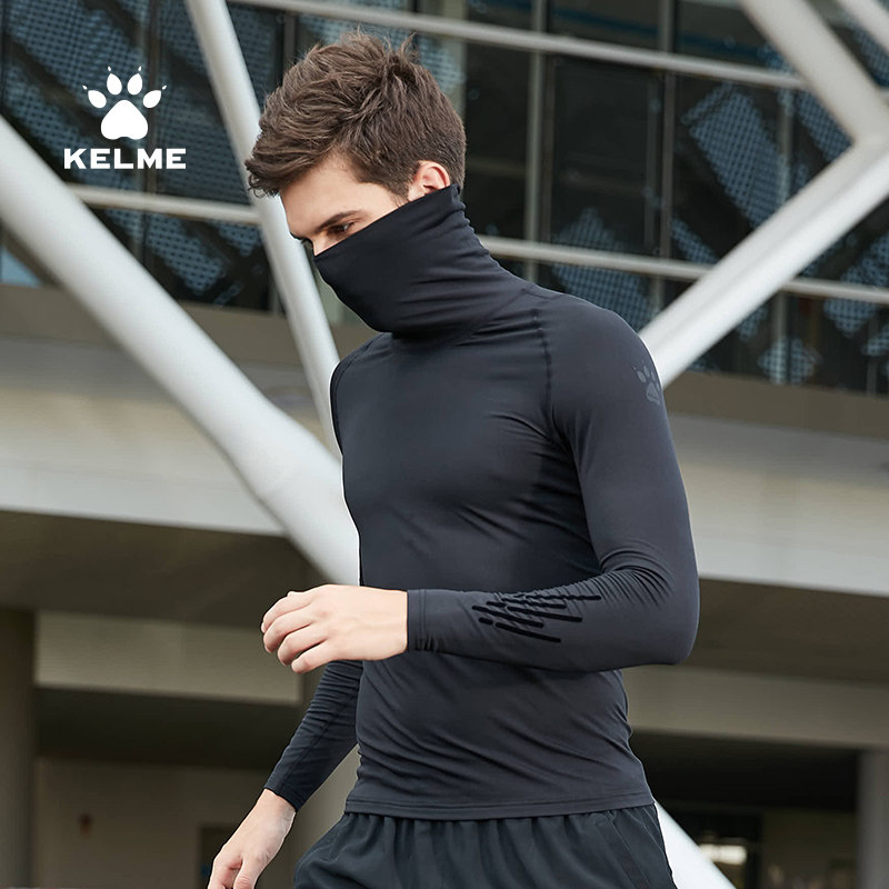KELME卡尔美高领紧身衣男套头面罩长袖T恤足球加厚内搭打底健身衣,淘宝优惠券,粉丝福利购,淘宝优惠卷