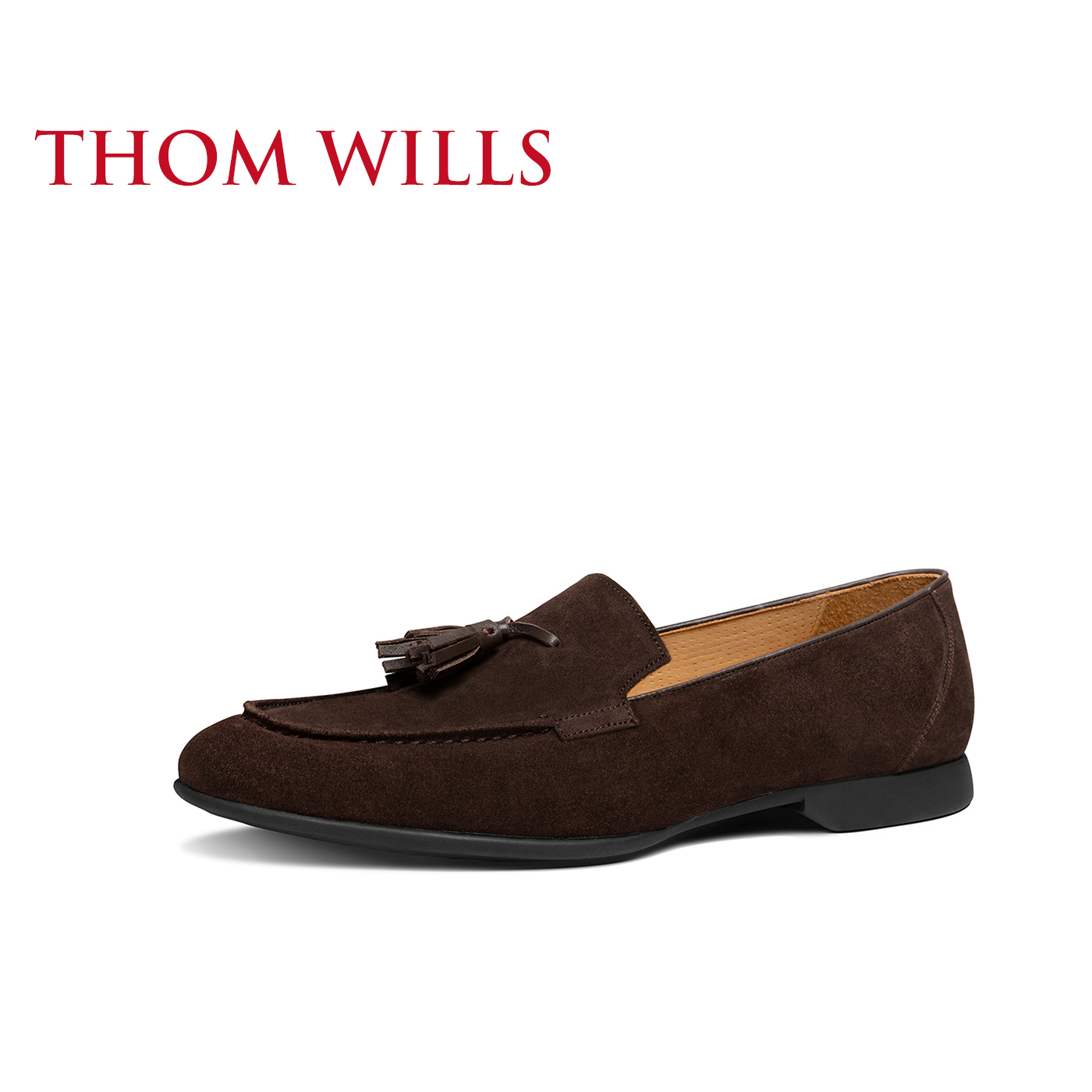 ThomWills流苏乐福鞋真皮反绒英伦男士一脚蹬休闲皮鞋夏季豆豆鞋-图0