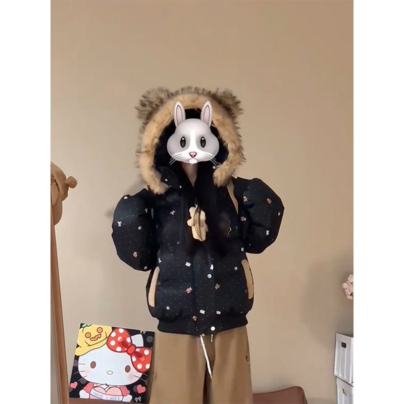 美式复古可爱高级感设计毛领连帽棉服女学生保暖宽松休闲百搭棉袄,淘宝优惠券,粉丝福利购,淘宝优惠卷