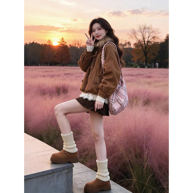 甜酷风冬季搭配一整套设计感麂皮绒外套短裙独特好看三件/套装女,淘宝优惠券,粉丝福利购,淘宝优惠卷