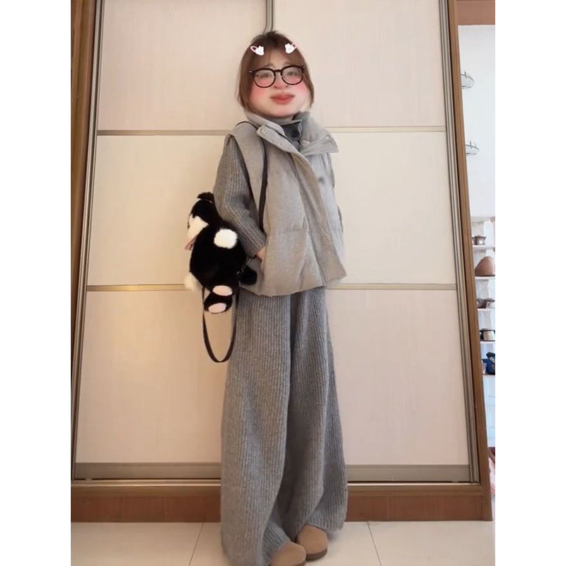 法式慵懒风灰色针织阔腿裤女+高领开衫毛衣+冬季保暖马甲背心外套,淘宝优惠券,粉丝福利购,淘宝优惠卷